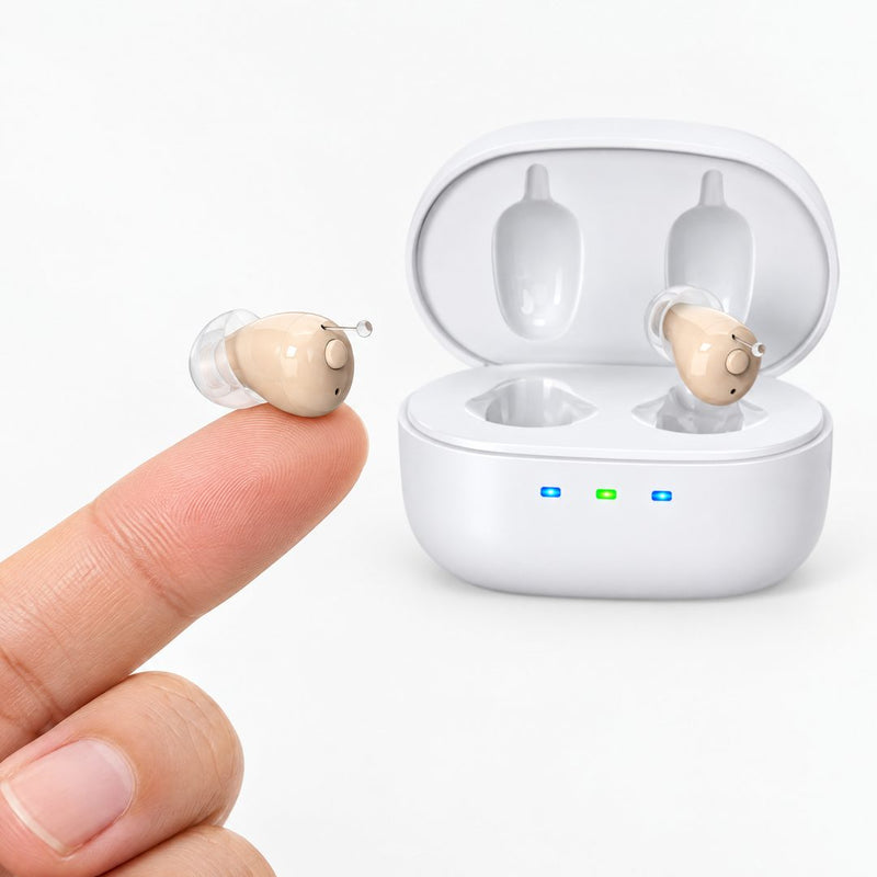 Hörverstärker seitlich auf dem Finger